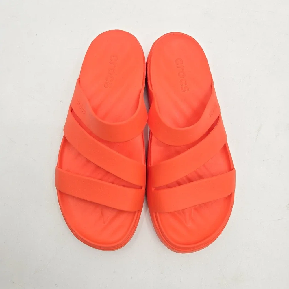 Crocs Getaway Sandals Strappy Women Size 10 Orange Platform Bright Slip On Shoes - Picture 2 of 10